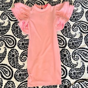 Pink dress with ruffled sleeves